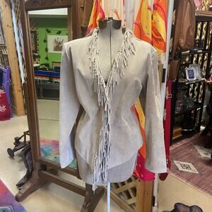 Dialogue Cream Leather Jacket Relaxed Shawl Lapel (D)